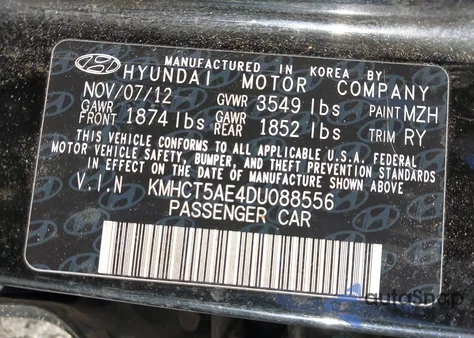 2013 Hyundai Accent Gs from USA, damaged, VIN KMHCT5AE4DU088556